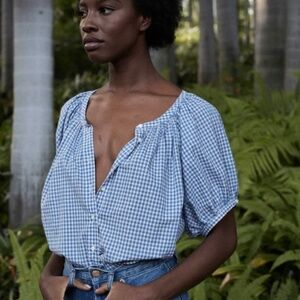 Doen June Top in Sky Somerset Plaid - Small